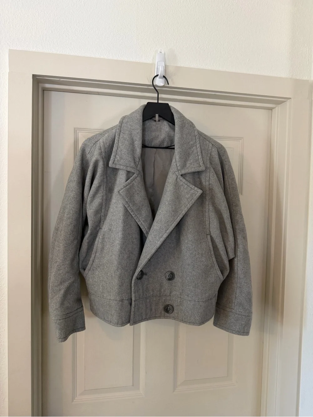 Free People Grey Cropped Peacoat fuzzies inside & small stain